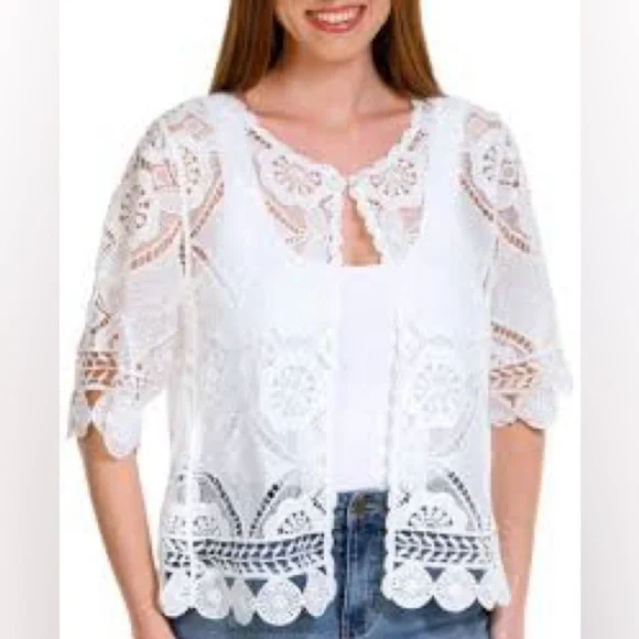 Chris McLaughlin White Crochet Open Front Cardigan XL - Picture 1 of 10